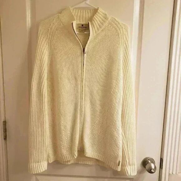 𝅺Woolrich Women's Cream Ramie/Cotton Full Zip Cardigan Sweater - Picture 2 of 11